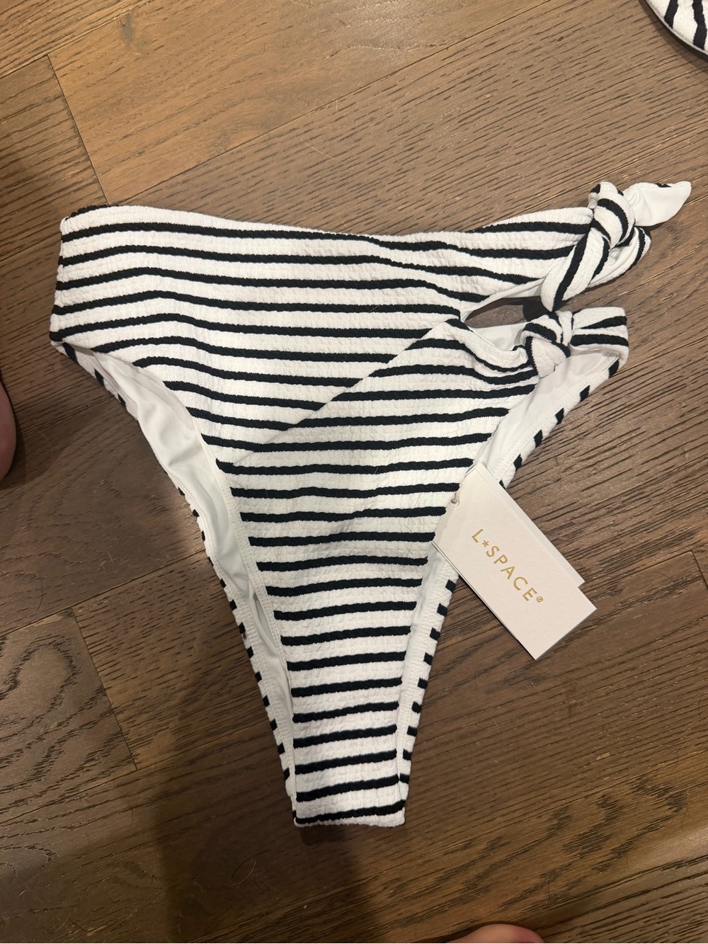L*Space Black & White Horizontal Stripe Tie-Side Bikini Bottoms